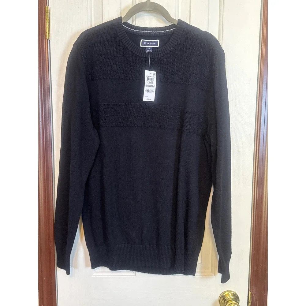 Club Room Sweater Crew Neck Pullover‎ Knit Long Sleeve Deep Black Medium